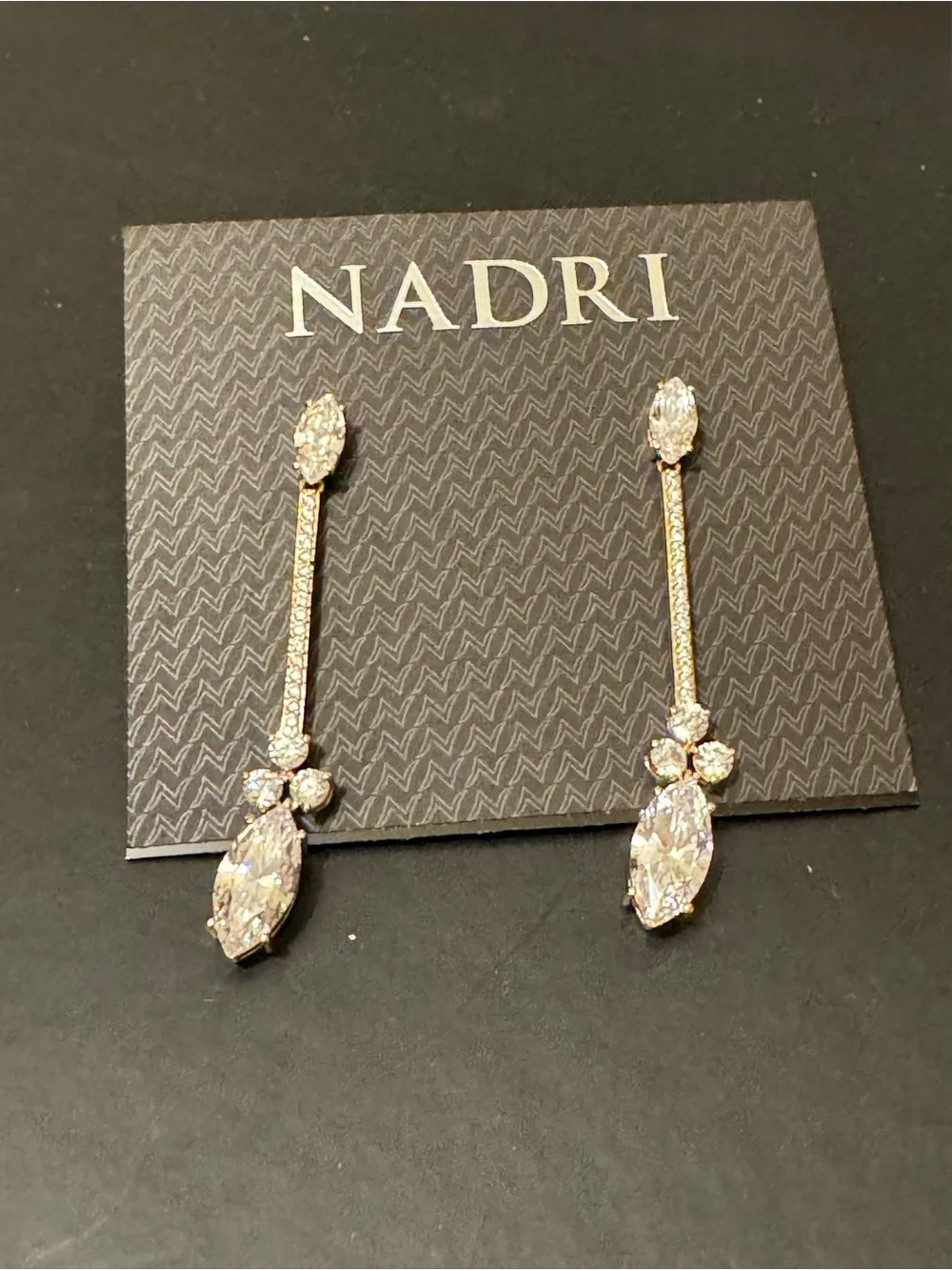 NWT NADRI Cassi CZ Marquis Round Linear Drop Earrings